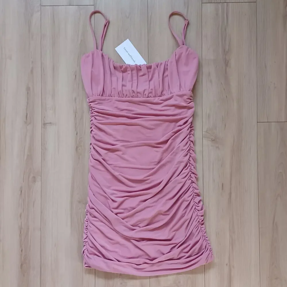 Lovers + Friends Juliana Mini Dress Ruched Pink Size S NWT - Picture 4 of 10